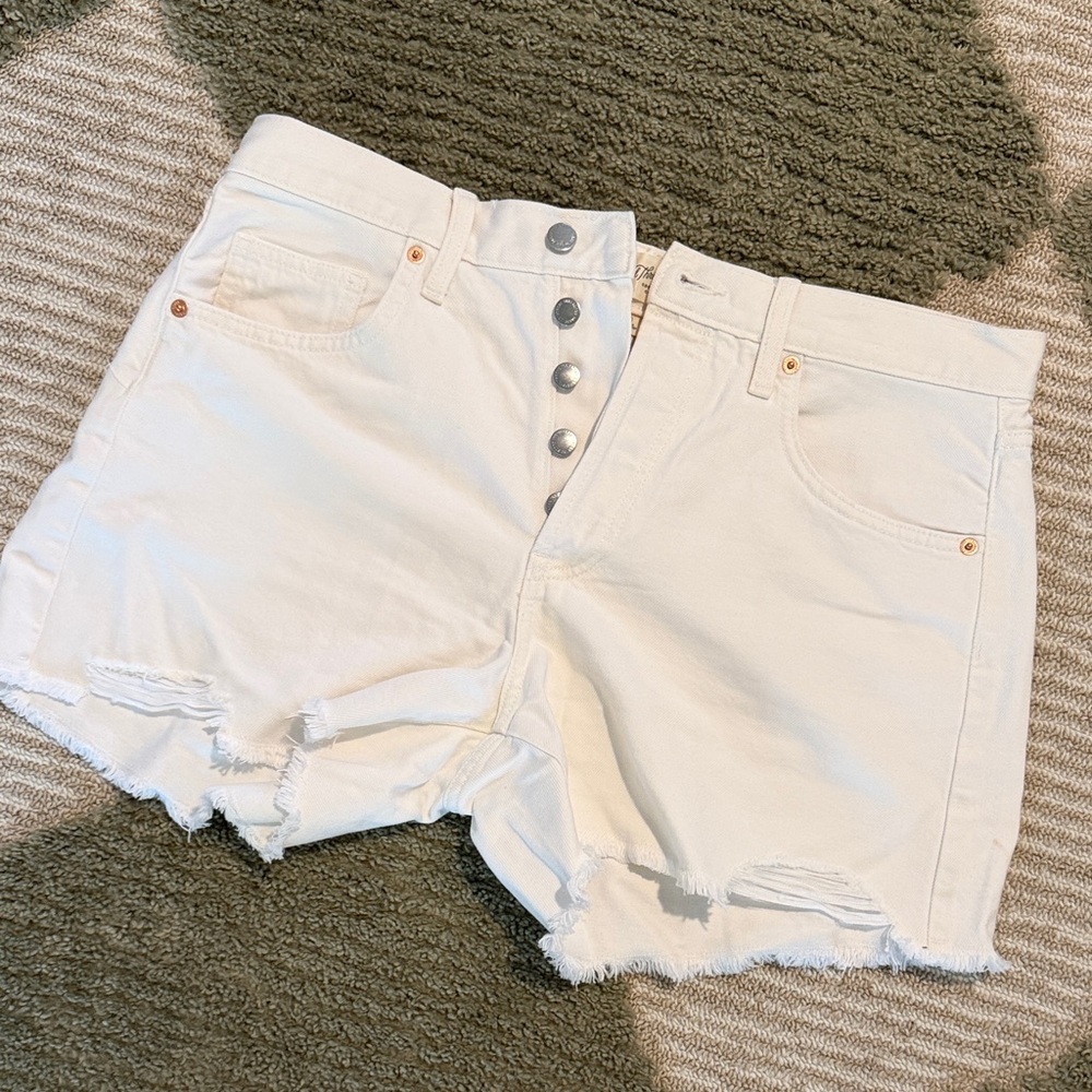 High-Rise Distressed Women’s White Denim Shorts